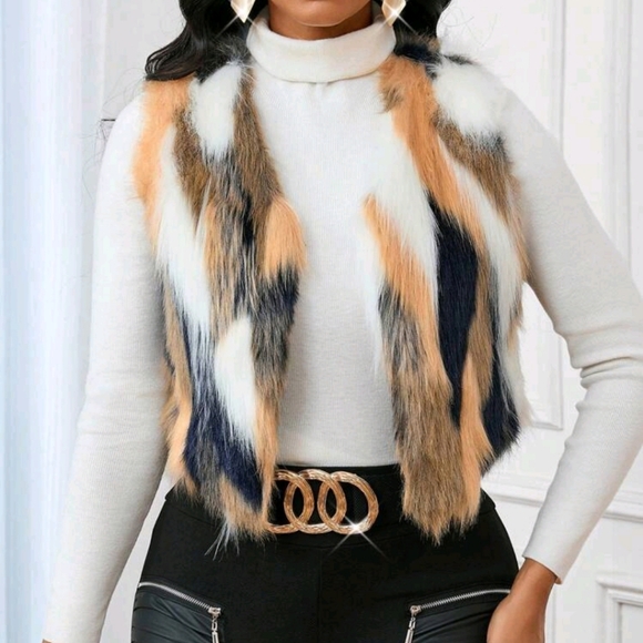 Contrast Color Sleeveless Regular Winter Coat - Picture 3 of 4